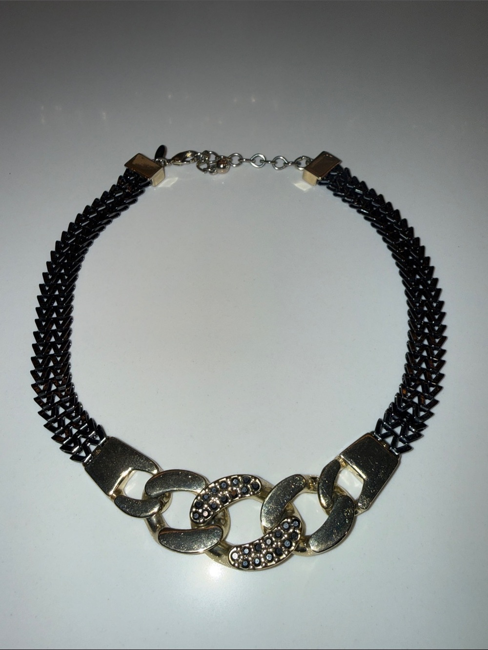 Gold and Gun Metal Black Chainlink Statement Necklace